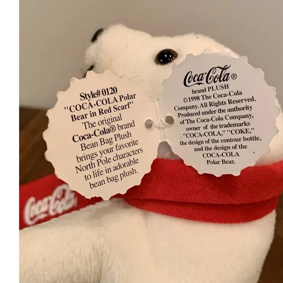 Vintage 1998 Coca-Cola Bean Bag Plush Polar Bear With Red Scarf Collectible Tags - Picture 7 of 12